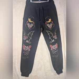 Blackcraft Cult Unisex Black Graphic Joggers Tapered Size Small Goth Punk EUC